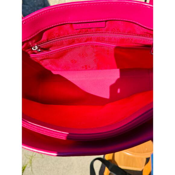 Tory Burch Pink Saffiano Leather Tote Bag Classic Shoulder Carry - Picture 5 of 13